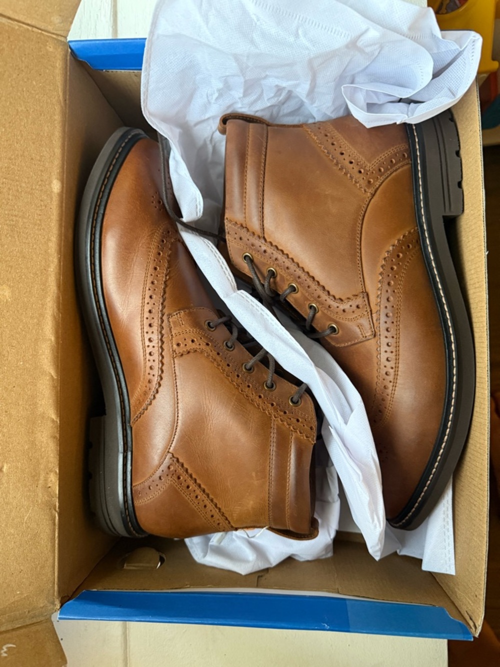 Nunn Bush Odell Chestnut Leather Wingtip Lace-Up Boots